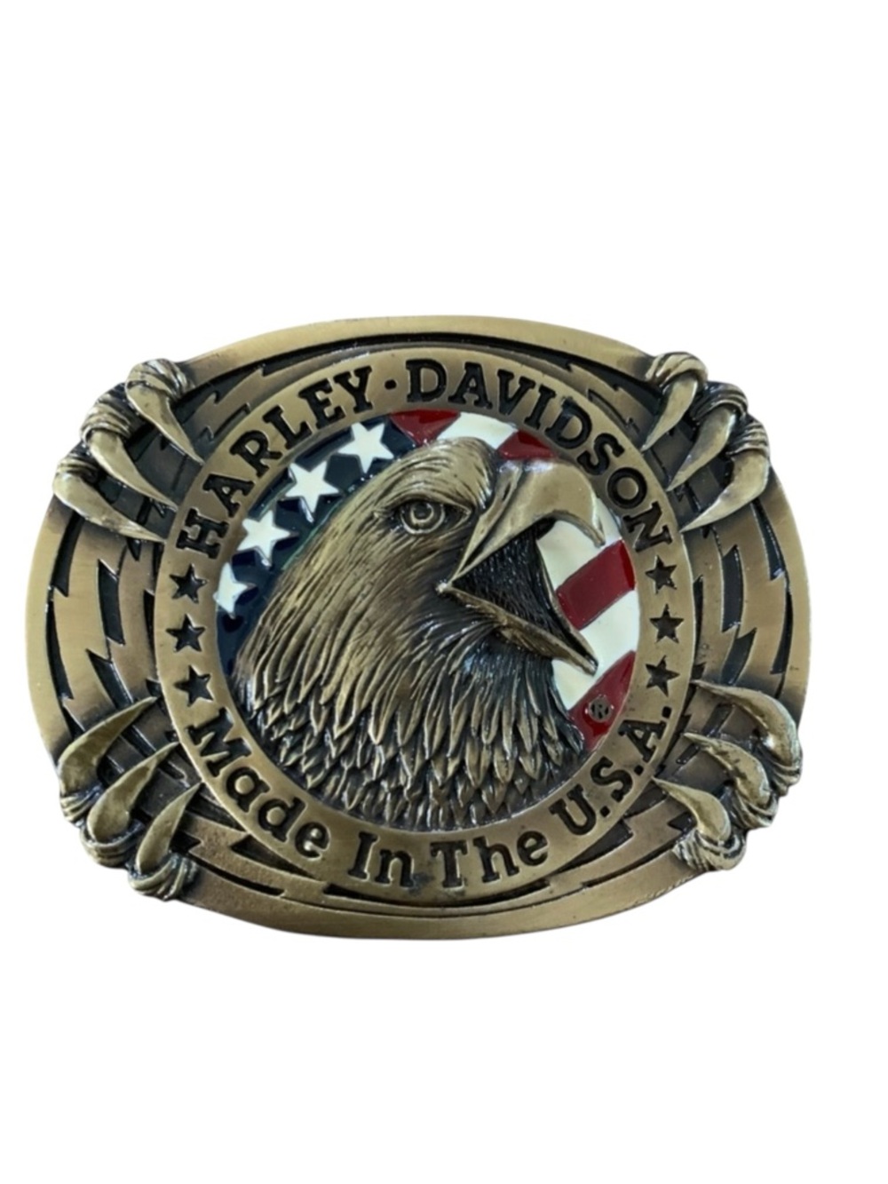 Harley Davidson Vintage Brass Belt Buckle Eagle Raintree Made in USA 1978